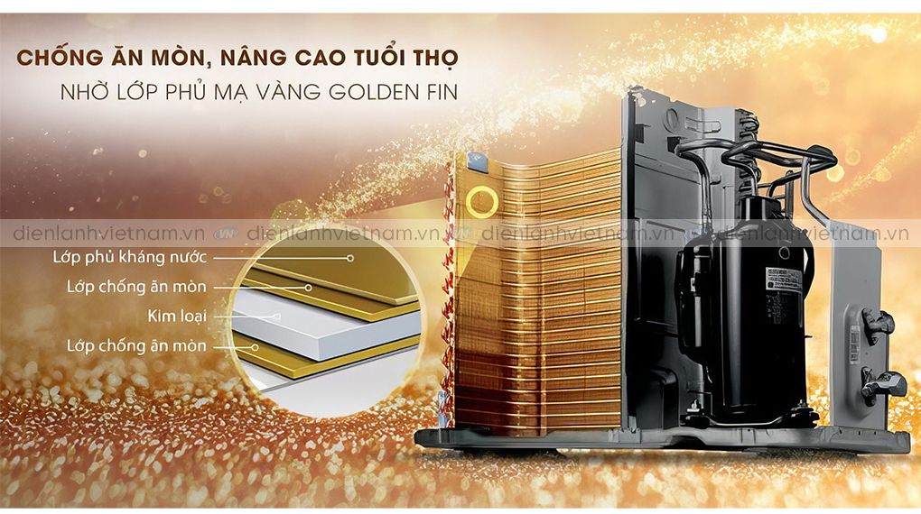 Dàn tản nhiệt phủ lớp Gold Fin độc quyền có độ bền cao